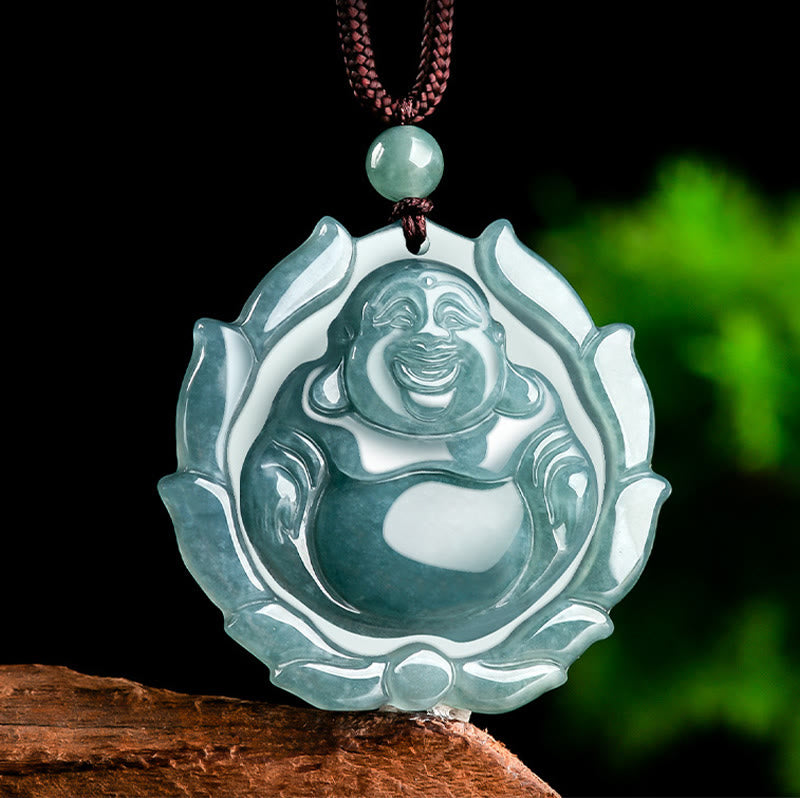 Natürliche Jade-Buddha-Halskette für Glück und Reichtum