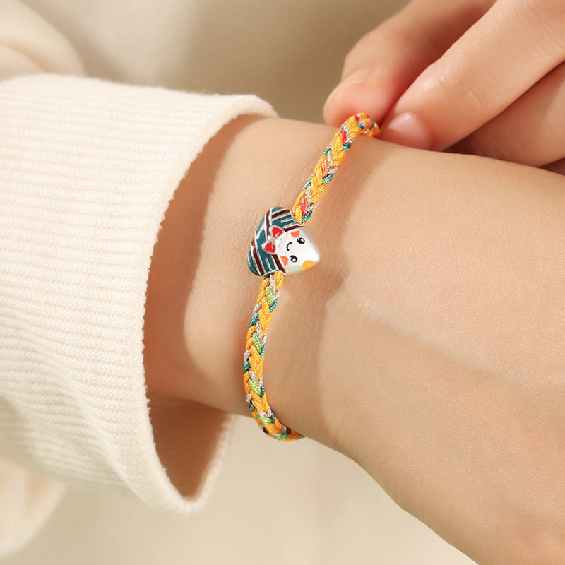 925 Sterling Silver Dragon Boat Festival Bracelet With Colorful Rope