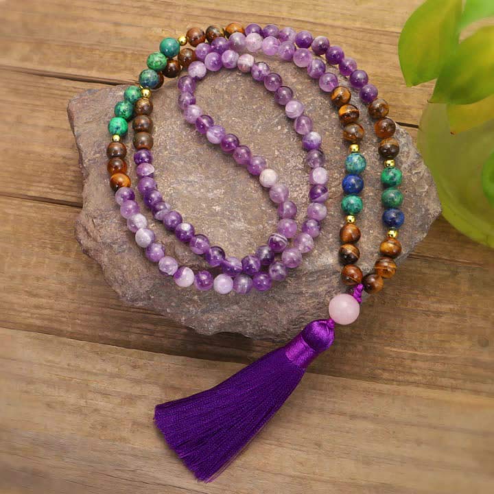 Tibetan Amethyst Purify Bracelet Set with Tiger Eye & Lazurite