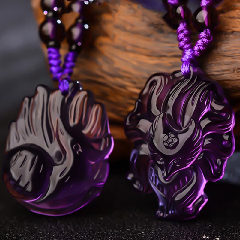 Natural Amethyst Nine Tailed Fox Luck Necklace