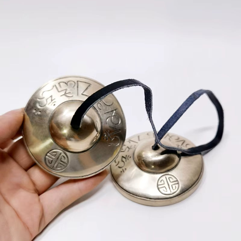 7.5Cm Nepal Handmad Tinkle Bell with Bag Brass Buddhist Tingsha Bells Cymbal Yoga Meditation Healing Bell Music Instruments Gift