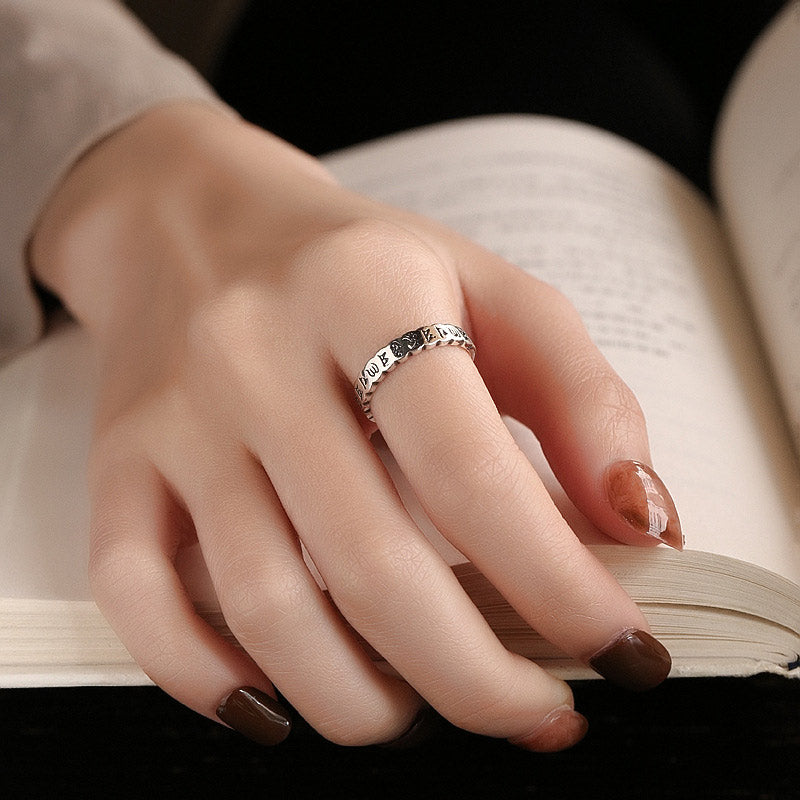 925 Sterling Silver Om Mani Padme Hum Ring | Adjustable Calm Wisdom