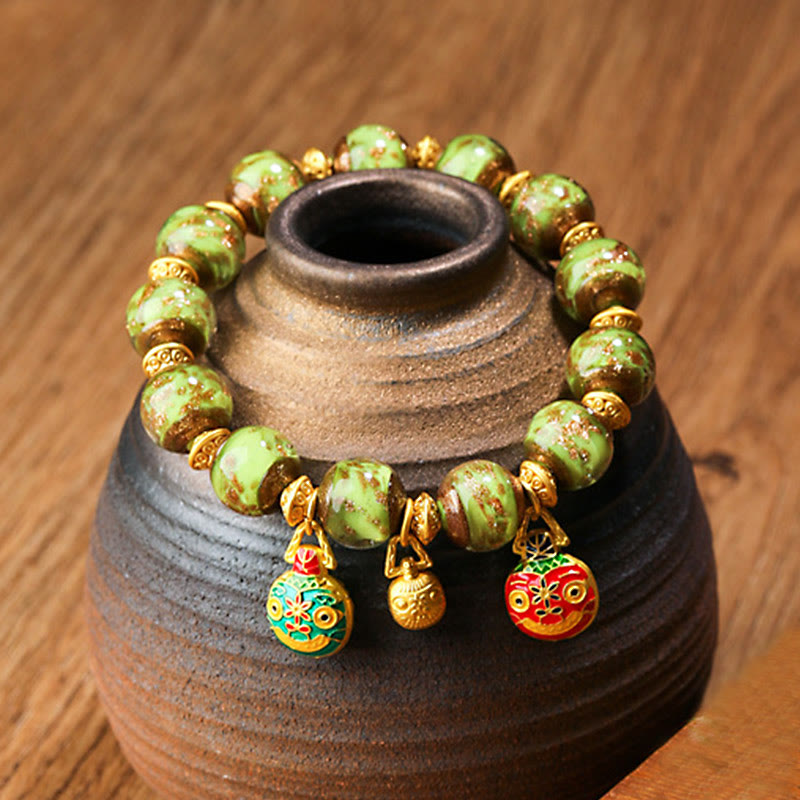 Gold Swallowing Beast Liuli Glass Bead Spiritual Bracelet 12mm