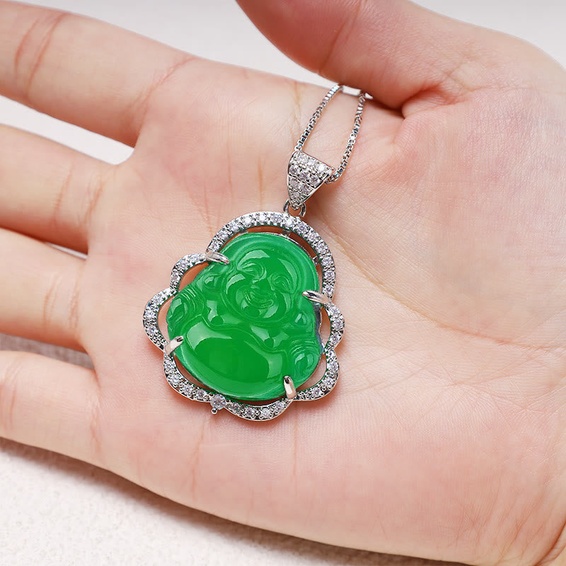 Unisex Laughing Buddha Jade Necklace for Good Luck & Prosperity