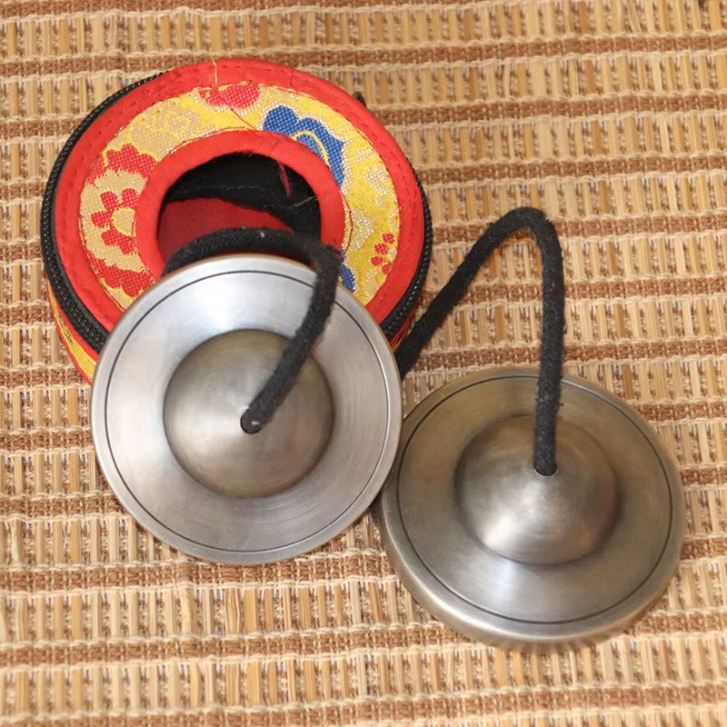 Nepal Brass Tinkle Bell Cymbal with Bag Sound Healing Yoga Meditation Bell Vintage Buddhist Tingsha Bells Orff Instruments Gifts