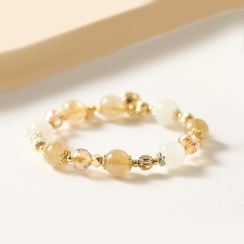 Rutilated Quartz & Moonstone Spiritual Bracelet for Courage and Wealth