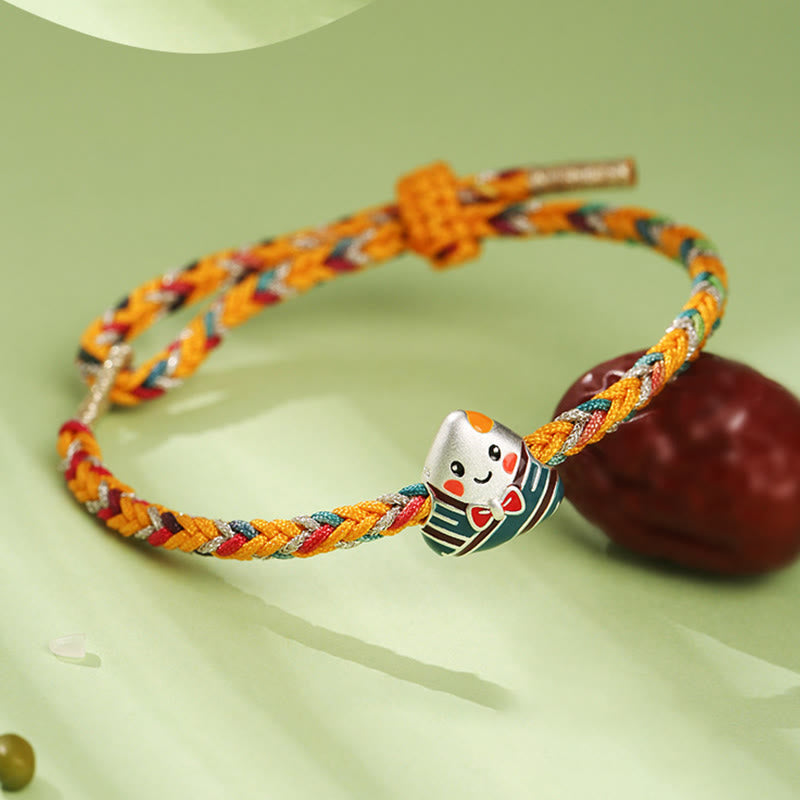 925 Sterling Silver Dragon Boat Festival Bracelet With Colorful Rope