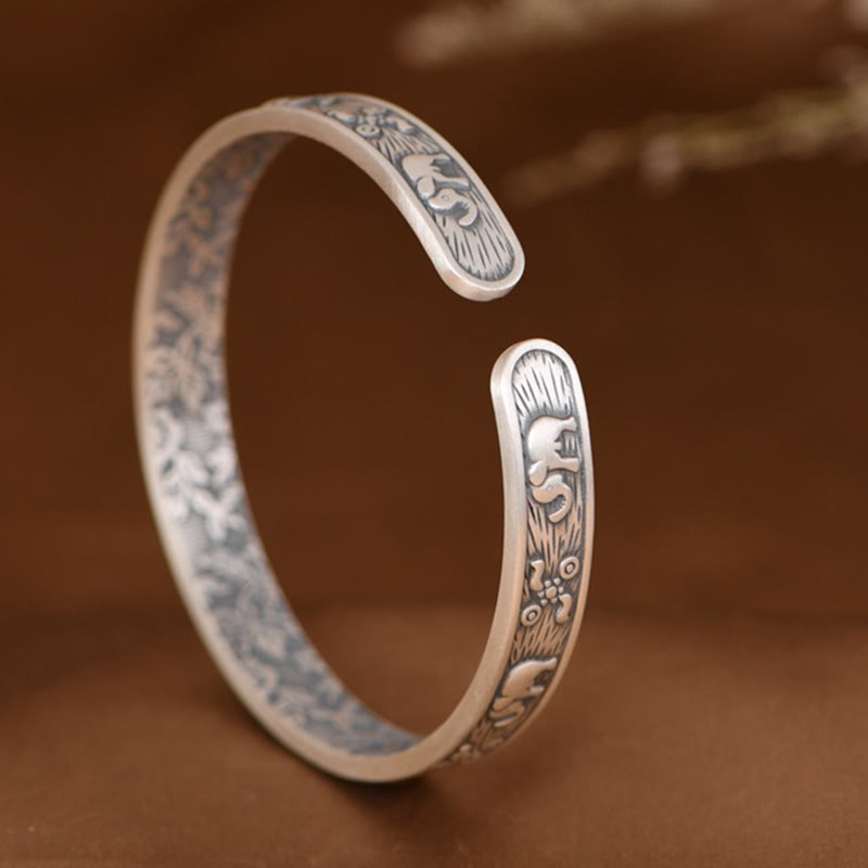 999 Sterling Silver Elephant Strength Wisdom Bracelet Cuff