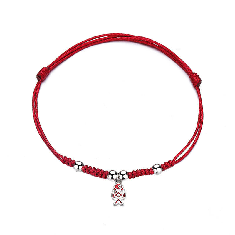 925 Sterling Silver Koi Fish Luck Bracelet in Braided Red Rope