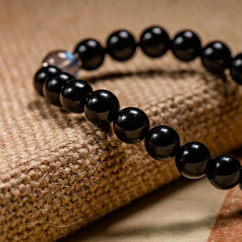 Unisex-Stärkearmband mit chinesischem Sternzeichen, 8 mm, aus Obsidian und Mondstein
