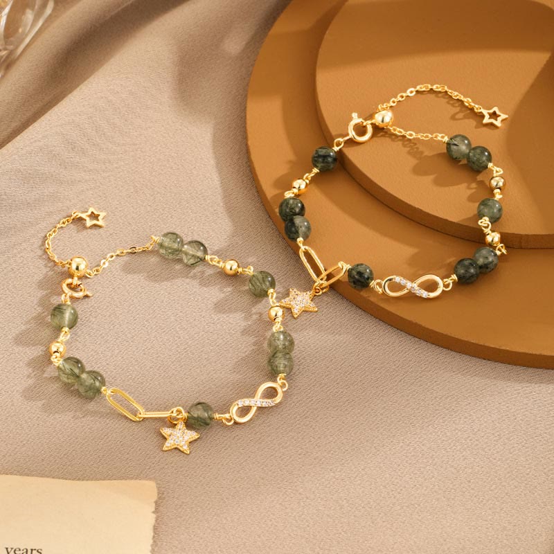 14K Gold Green Rutilated Quartz Spiritual Protection Bracelet