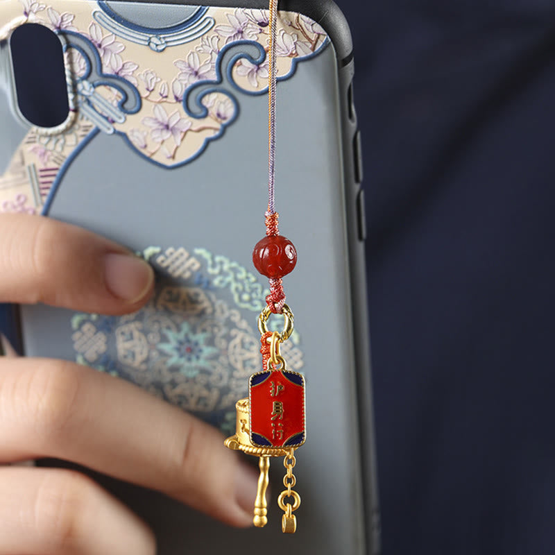 Om Mani Padme Hum Gebetsmühlen-Amulett aus rotem Achat mit Kupfer-Schutzanhänger