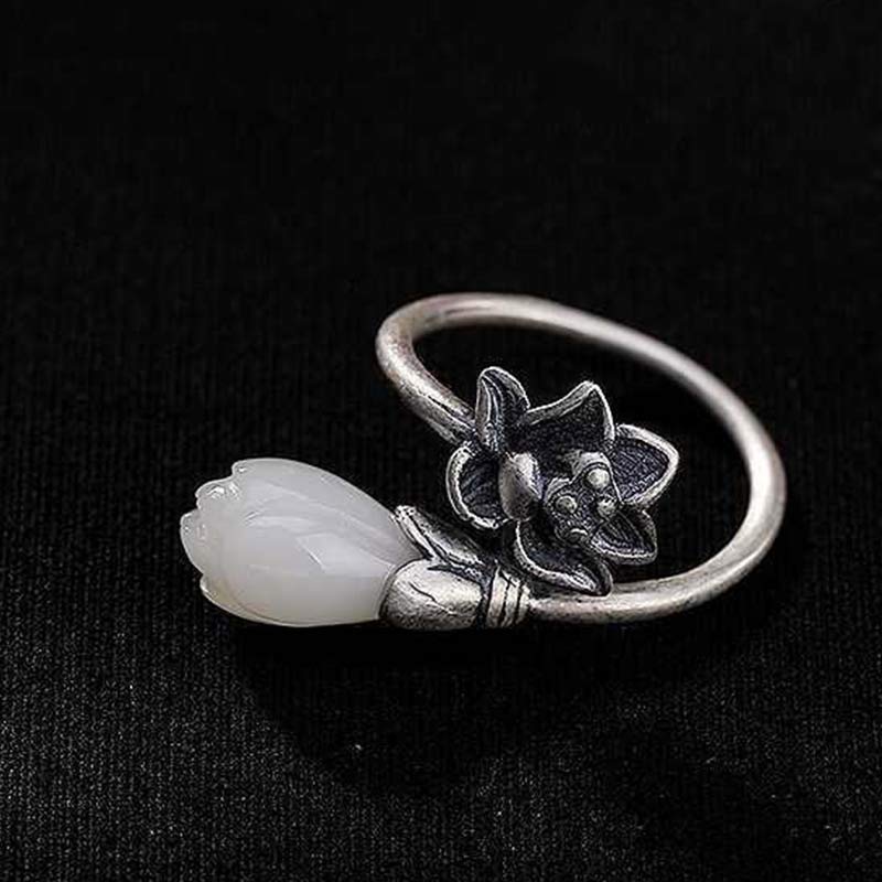 Verstellbarer Jade-Lotus-Kupfer-Balance-Heilungsring