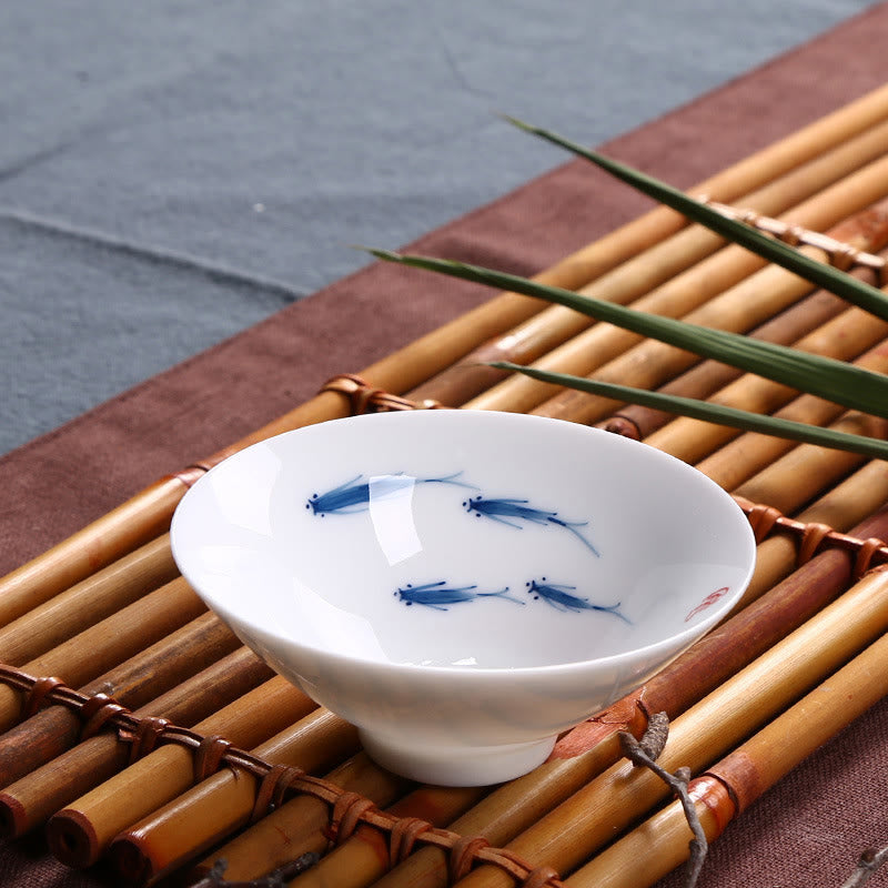 Blue and White Porcelain Koi Fish Ceramic Tea Cup 60ml