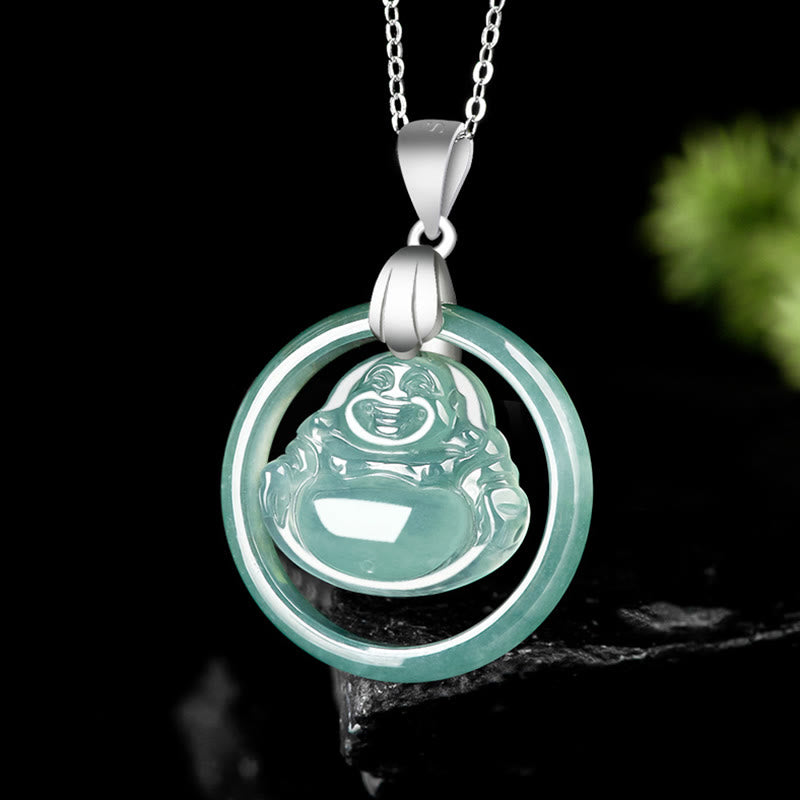 Natural Jade Laughing Buddha Necklace for Abundance & Joy