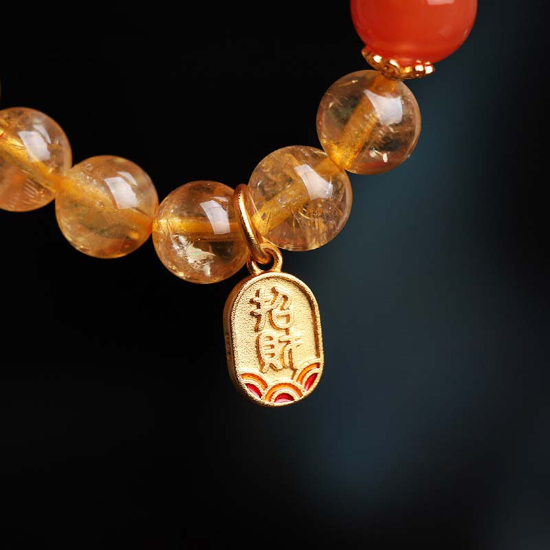 8mm Citrine Red Agate Fortune Charm Bracelet