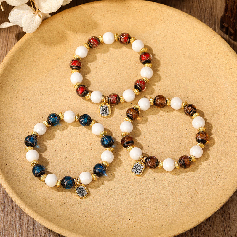 10mm Liuli Glass Incense Ash Porcelain Spiritual Protection Bracelet