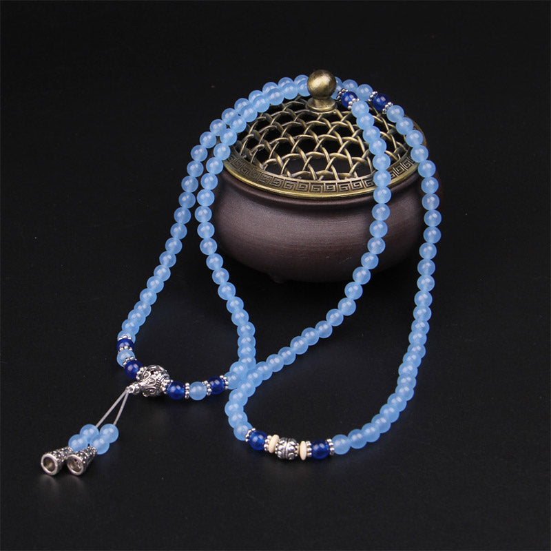 108 Beads Blue Crystal Gemstone Mala Bracelet 6mm Healing