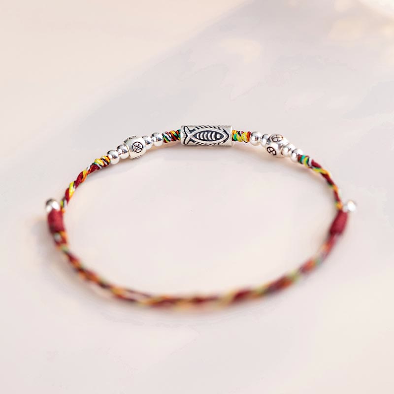 925 Sterling Silver Koi Fish Luck Bracelet with Red String