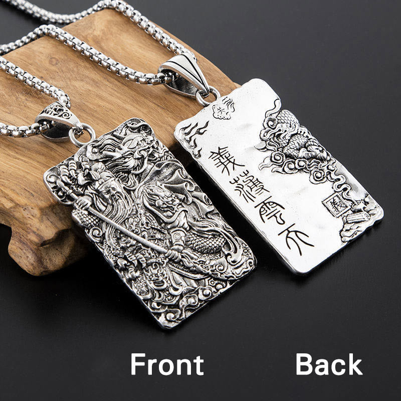 Guan Gong Dragon Auspicious Clouds Necklace Pendant