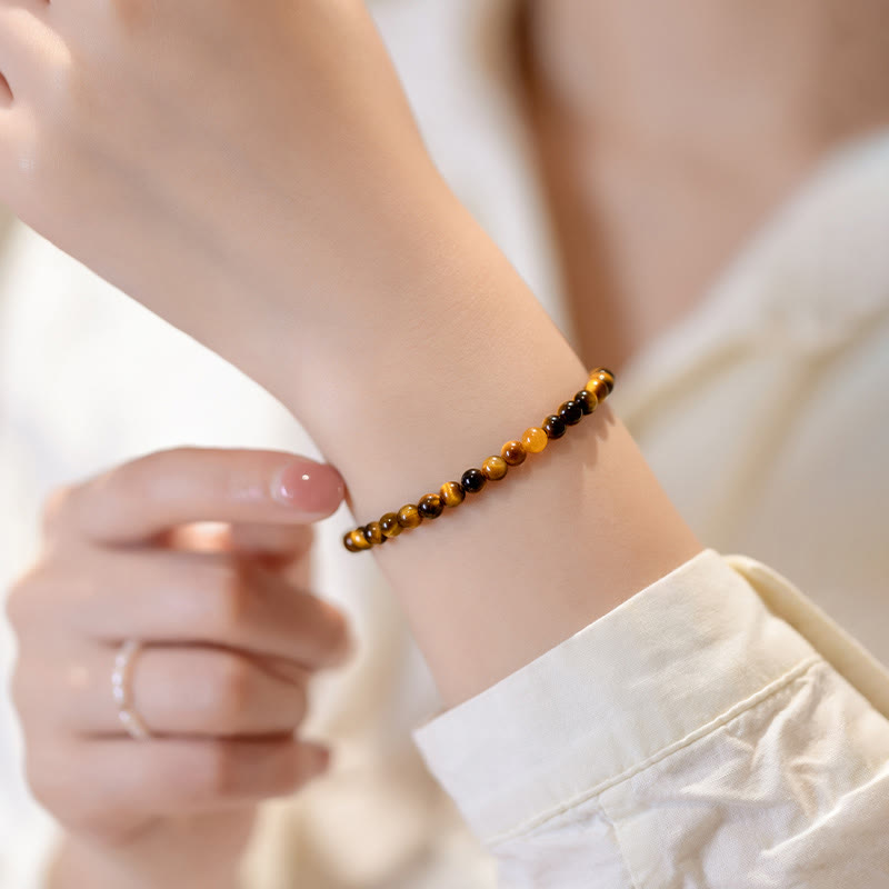4mm Tiger Eye Protection Bracelet in 14K Gold Plating