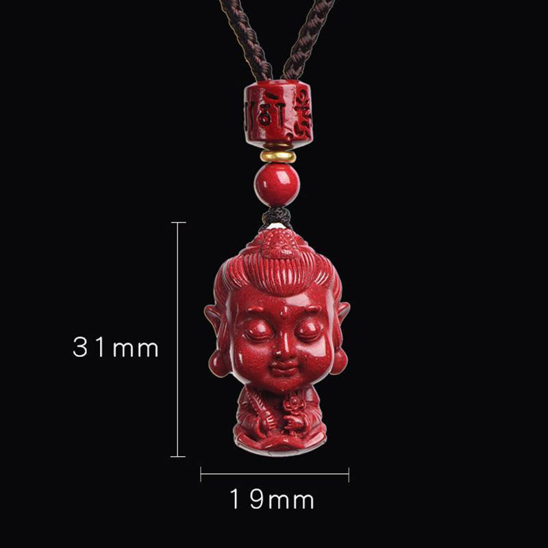 Natural Cinnabar Chinese Zodiac Necklace with Natal Buddha Protection