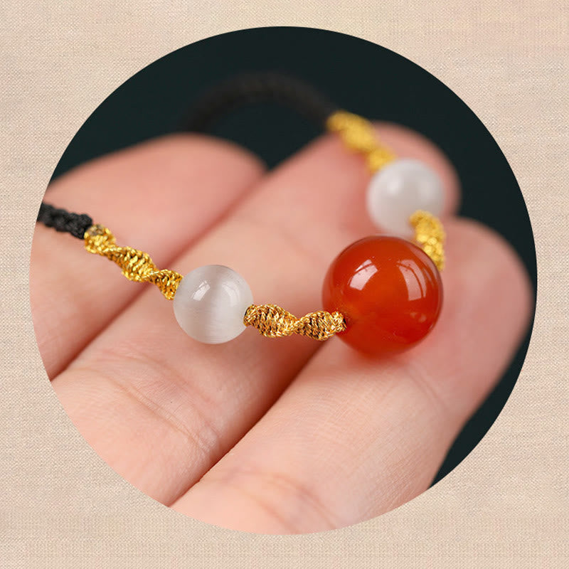 Red Agate Cat Eye Calm Braided Bracelet or Necklace