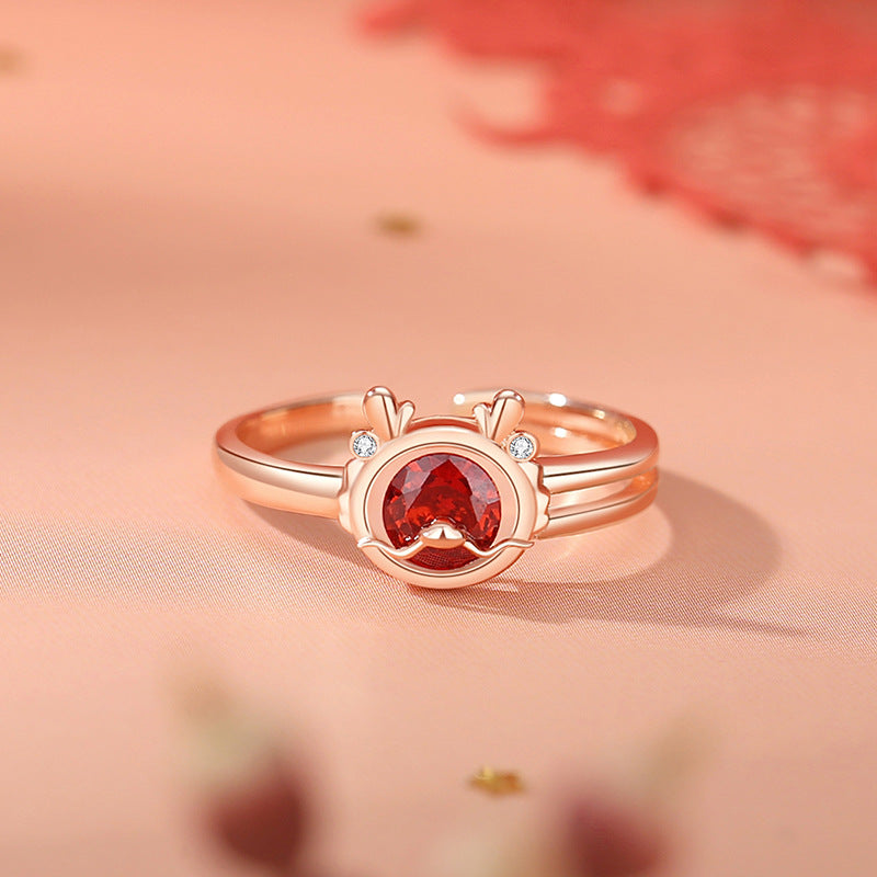 Drachenkette aus 925er Sterlingsilber mit rotem Zirkonia für Glück