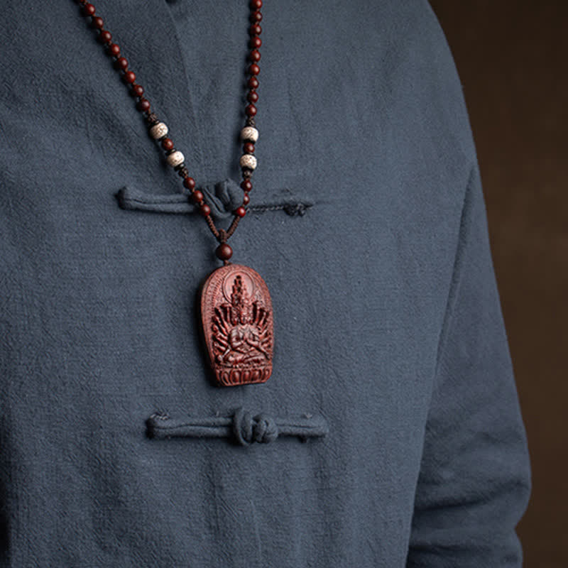 Small Leaf Red Sandalwood Chinese Zodiac Protection Necklace