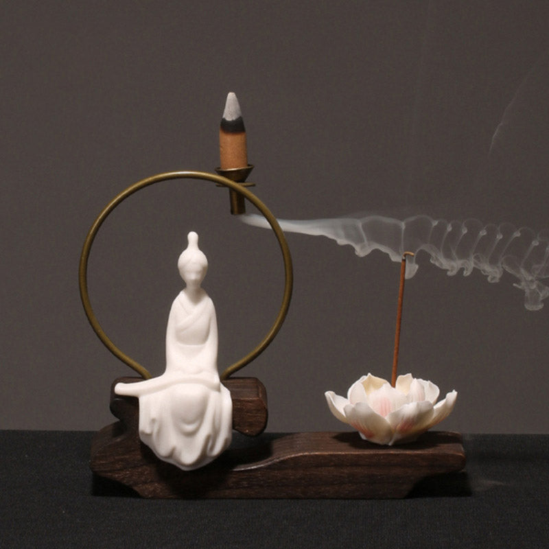 Ceramic Lotus Meditation Incense Burner for Calm & Sleep