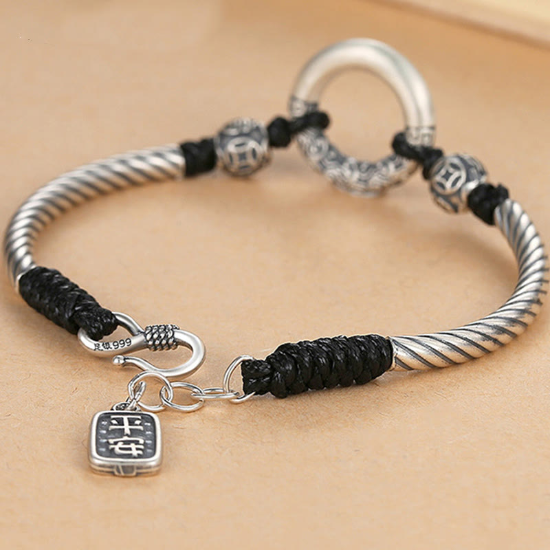 Peace Buckle 999 Sterling Silver Spiritual Bracelet for Fortune