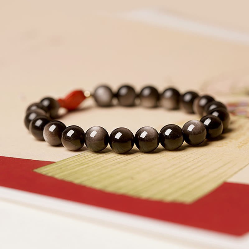 Silver Sheen Obsidian Koi Fish Protection Bracelet 8mm