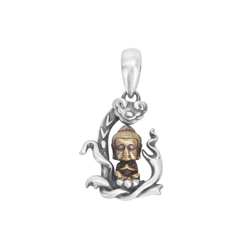 925 Sterling Silver Buddha Necklace with Ruyi Handle for Compassion