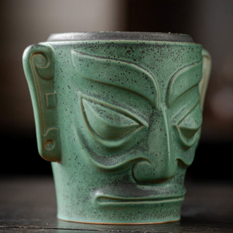 Sanxingdui Ceramic Incense Burner Inspired by Bronze Age Mask Meditation