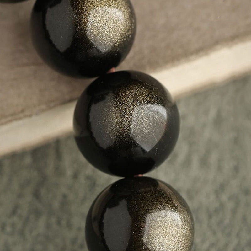Gold Sheen Obsidian Bracelet with Lucky Cat Paw Charm for Protection