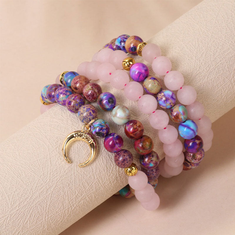 108 Bead Mala Bracelet with Miano Real & Pink Crystal 8mm