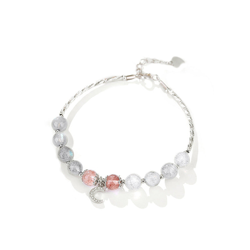Strawberry Quartz & Moonstone Luck Moon Charm Bracelet