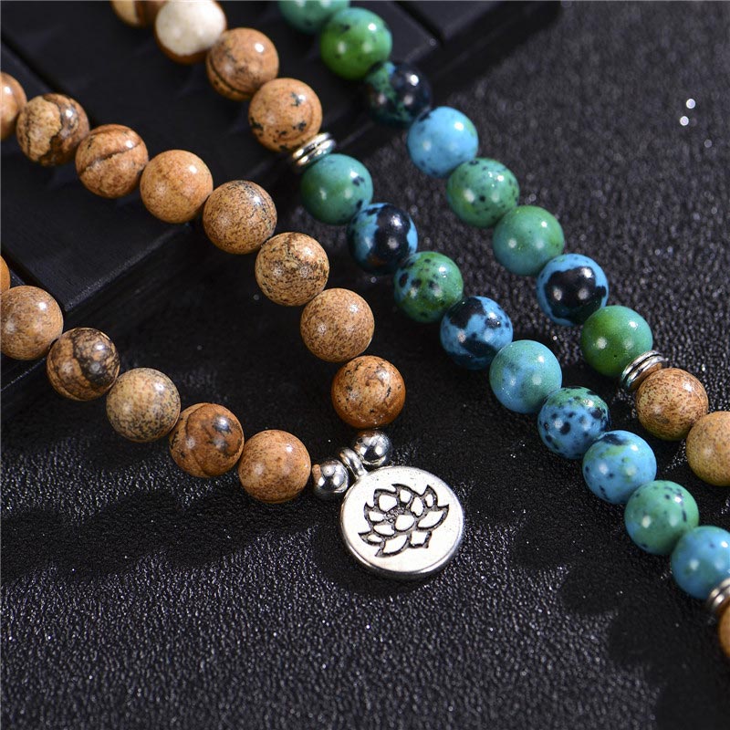 108 Beads Bodhi Seed Mala with Lotus Symbol for Meditation
