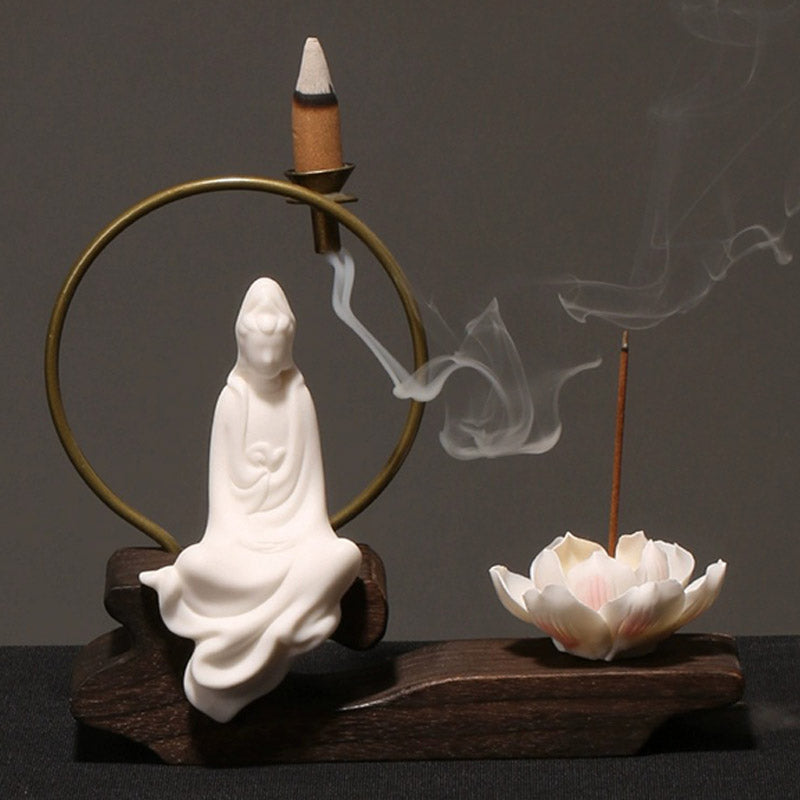 Ceramic Lotus Meditation Incense Burner for Calm & Sleep