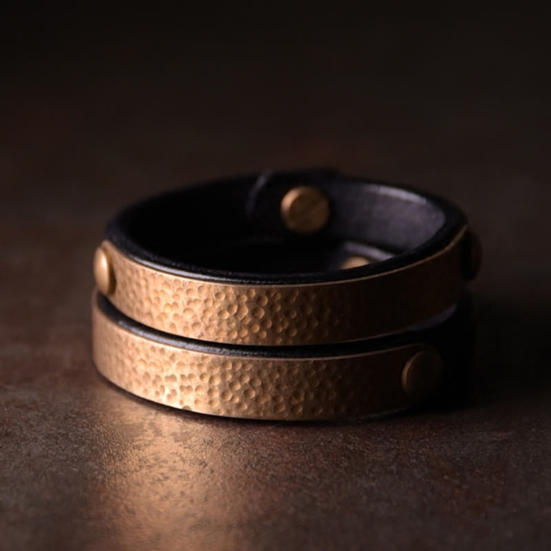 Vintage Copper Leather Wealth Bracelet for Spiritual Prosperity