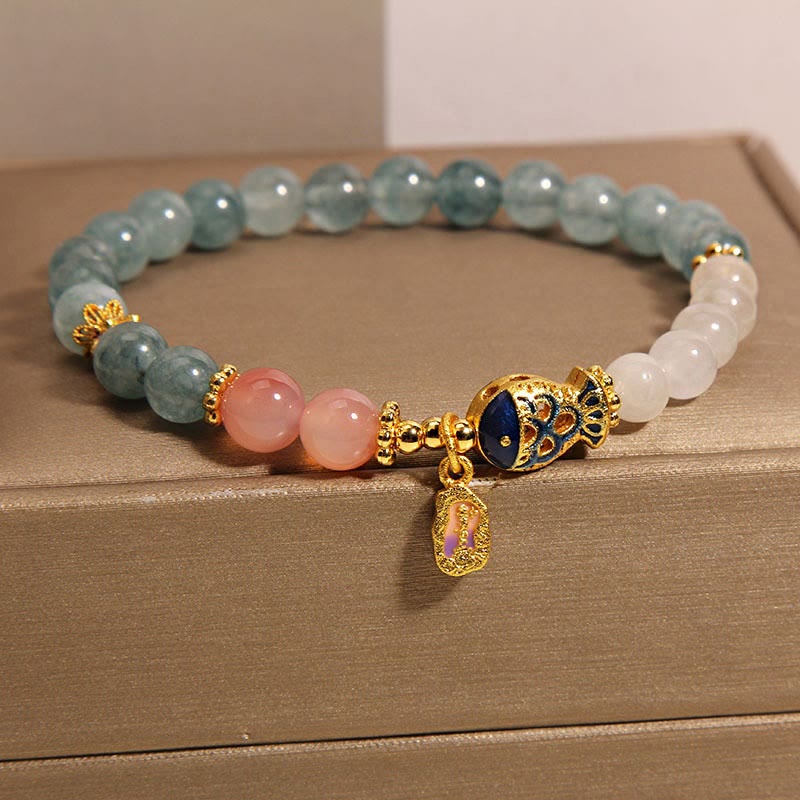 Jade & Koi Fish Charm Bracelet | Luck & Prosperity Wrist 14-16cm