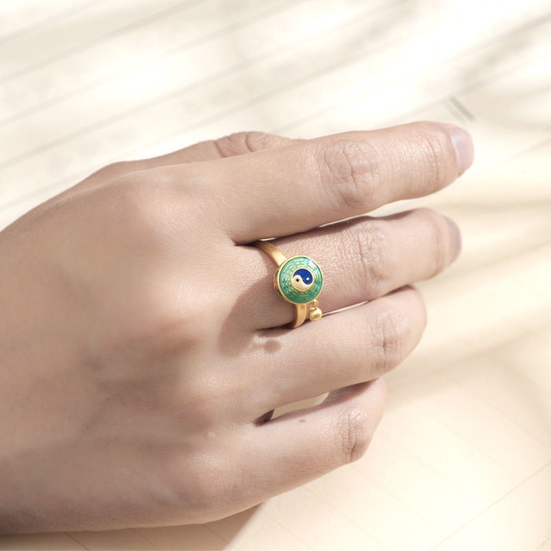 Unisex Adjustable Copper Yin Yang Rotatable Ring for Luck