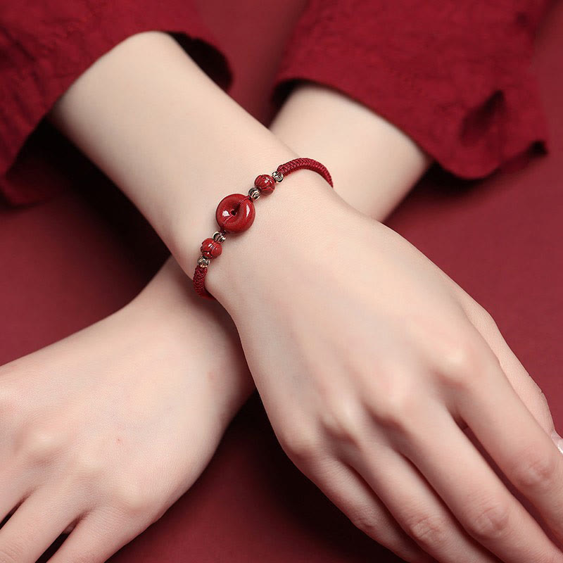 Handmade Lotus Cinnabar Peace Buckle Blessing Bracelet