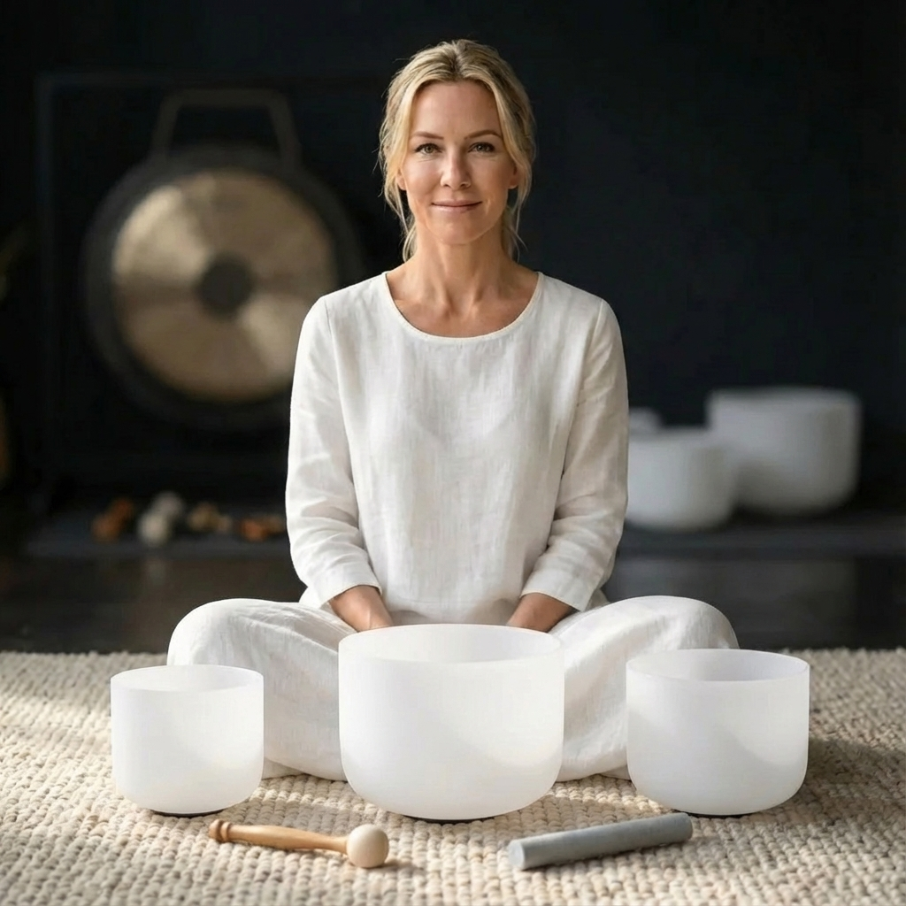 8"A 10"E 12"C Klangschalen-Set aus mattiertem Quarzkristall