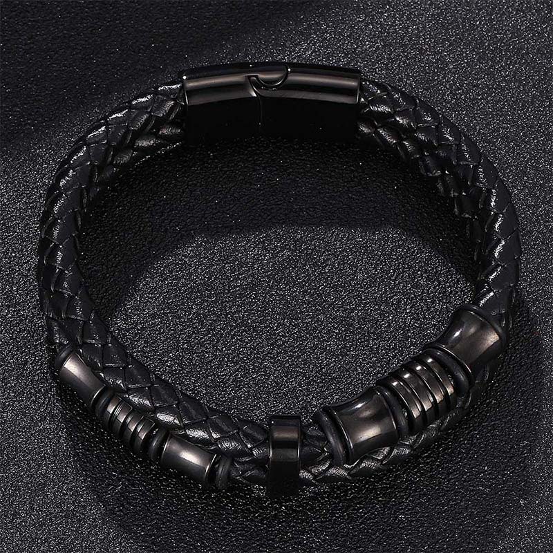 Layered Leather and Titanium Steel Spiritual Bracelet for Balance