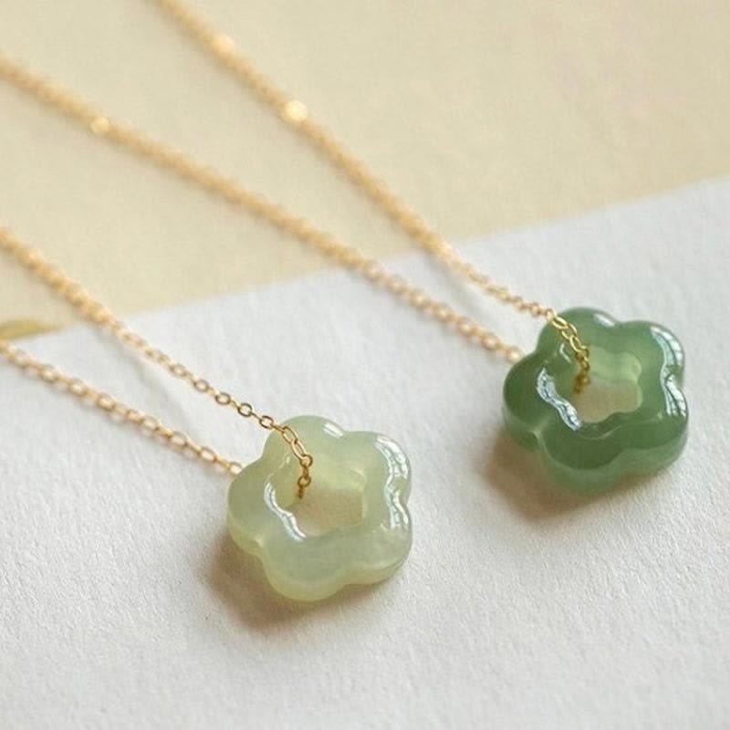 Zierlicher Cyan Hetian Jade Glücksbringer Blumen Halskette Anhänger
