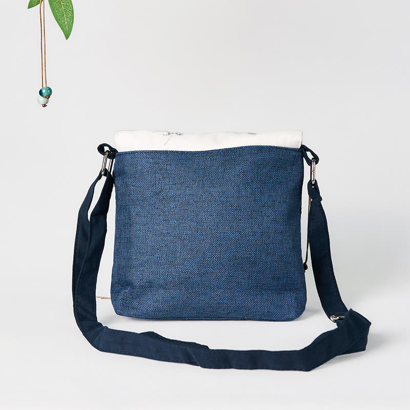 Dunkelblauer, pflaumenfarbener Canvas-Rucksack mit Stickerei