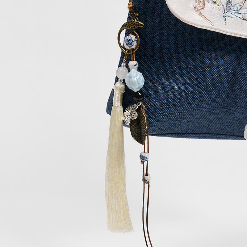 Dunkelblauer, pflaumenfarbener Canvas-Rucksack mit Stickerei