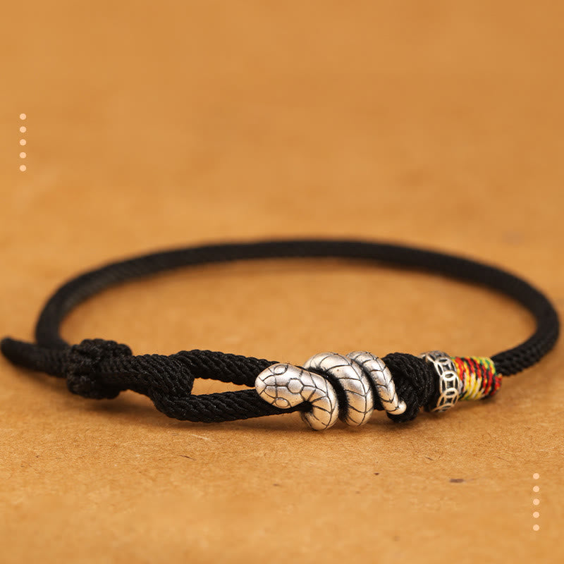 Dunkelrotes 14–17 cm großes Sterlingsilber-Armband mit Schlangenmünze und roter Schnur