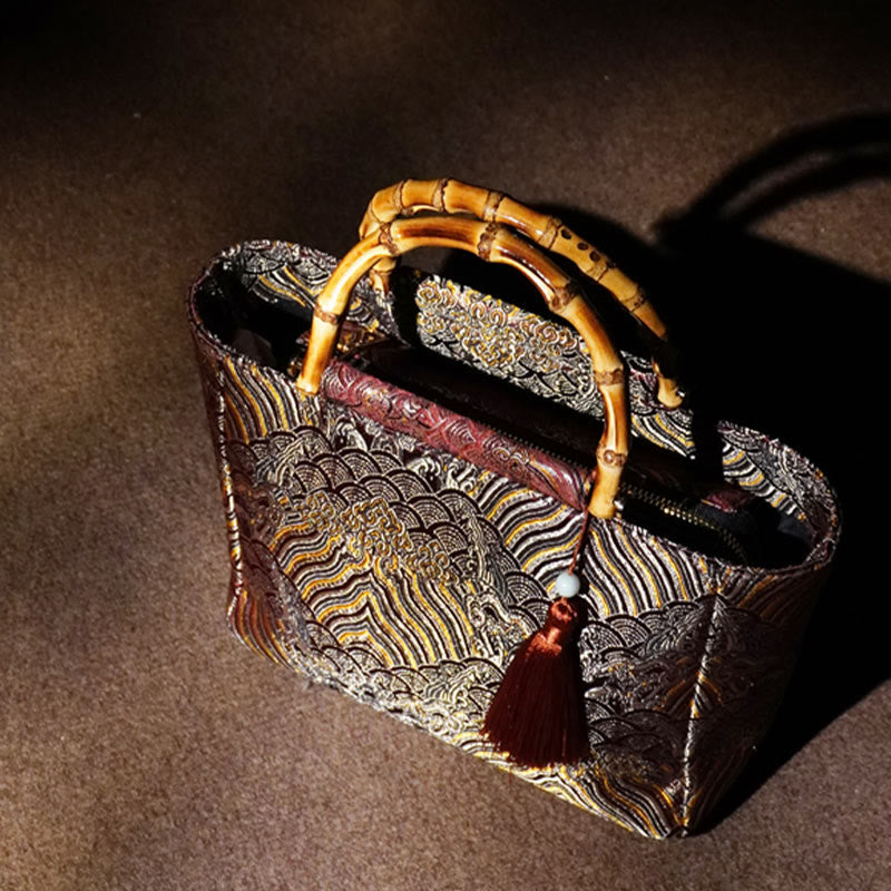 DarkMagenta Spiritueller Schmuck – Tasche mit Bambusgriff und Perlenquaste